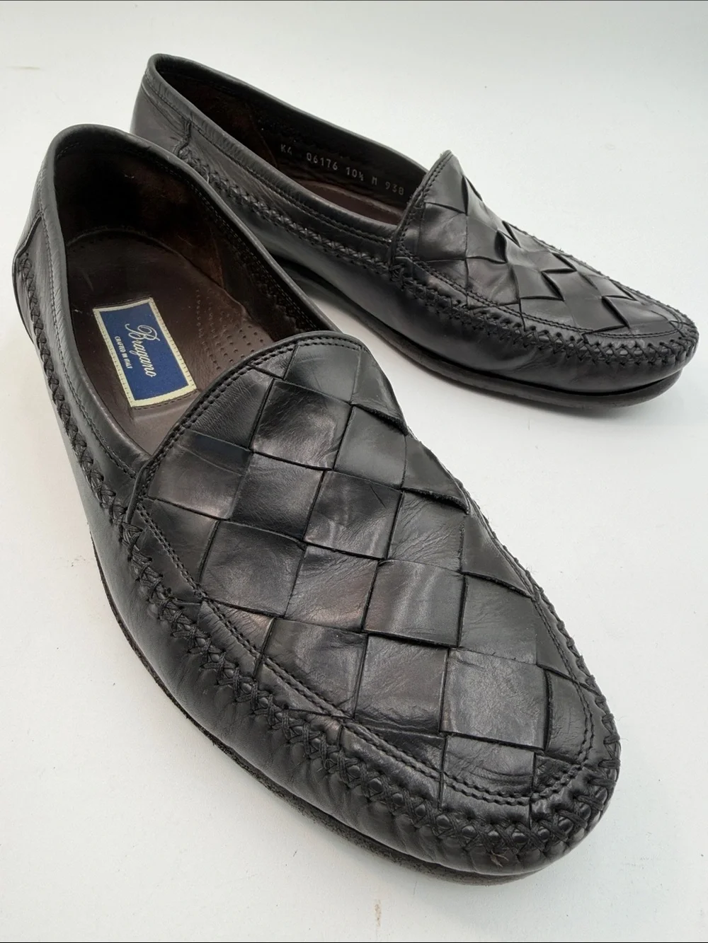 BRAGANO COLE HAAN sz10.5 Woven Italian Leather Slip-On Loafers Made in Italy